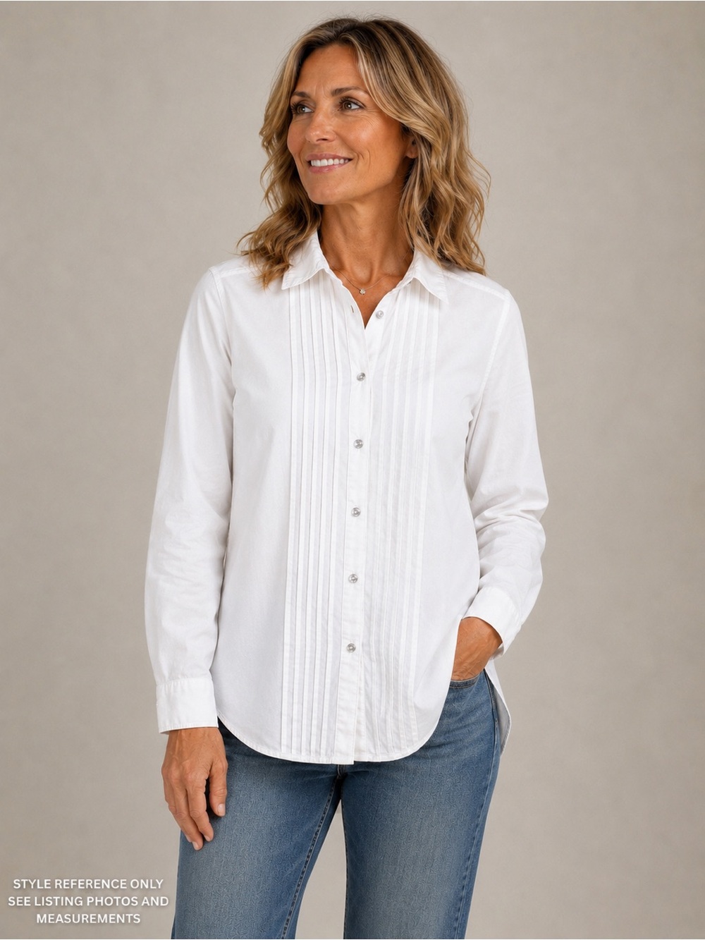 Sundance White Bib Pleat Pintuck Cotton Button Front Shirt Small